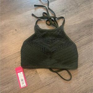 NWT Green Crochet Halter bikini swim Top medium